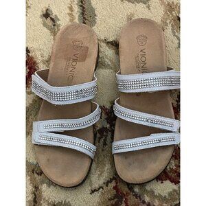 Vionic Women's Sandals White Rhinestone Slip On Size 9